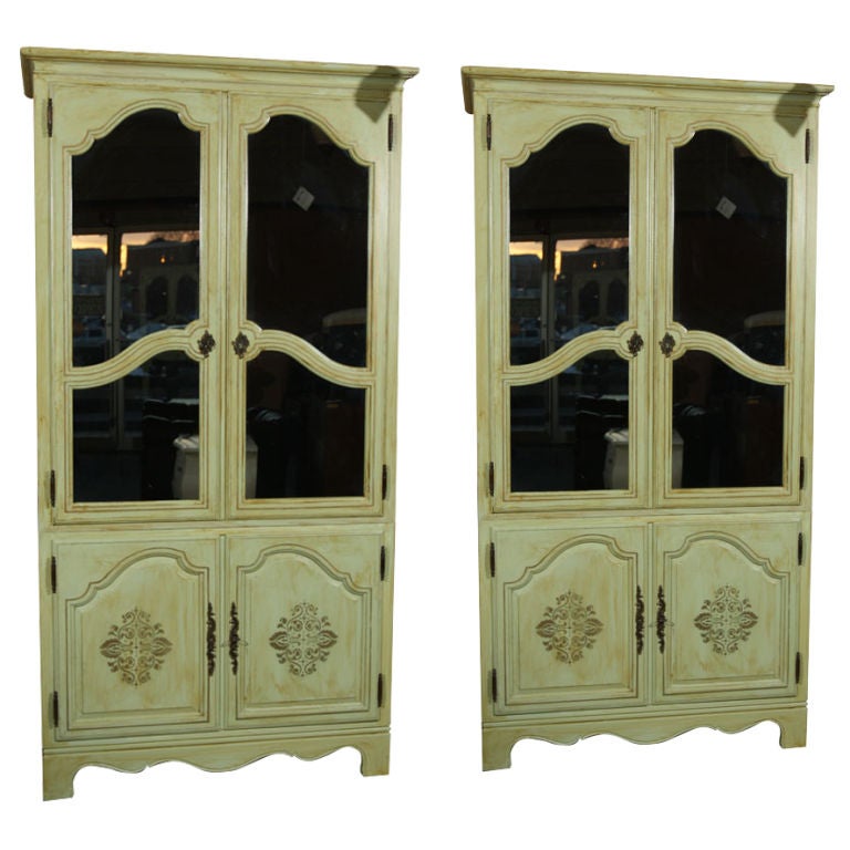 Pair of Green Painted Baker Armoires