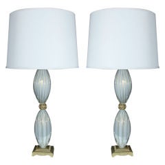 Pair of Italian Baby-Blue Murano Lamps