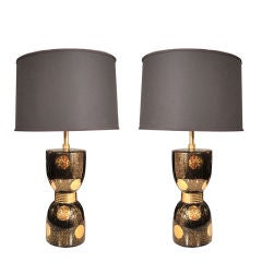 Vintage Pair of Modernist Ceramic Lamps with Starburst Design