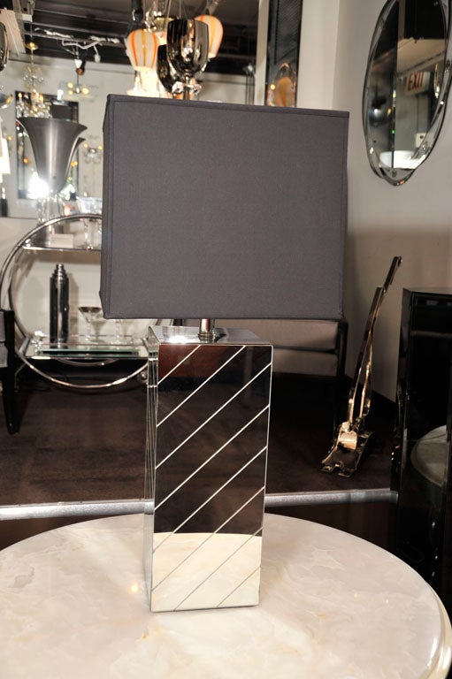 Pair of Modernist Bias Slat Mirrored Lamps