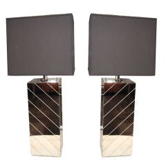 Pair of Modernist Bias Slat Mirrored Lamps
