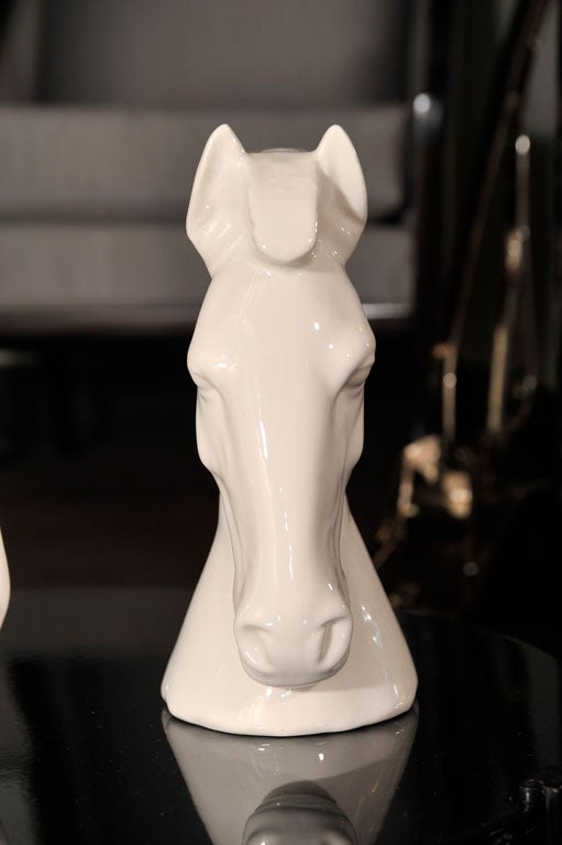 Spanish Pair of Stylized White Ceramic Horses by LLadro