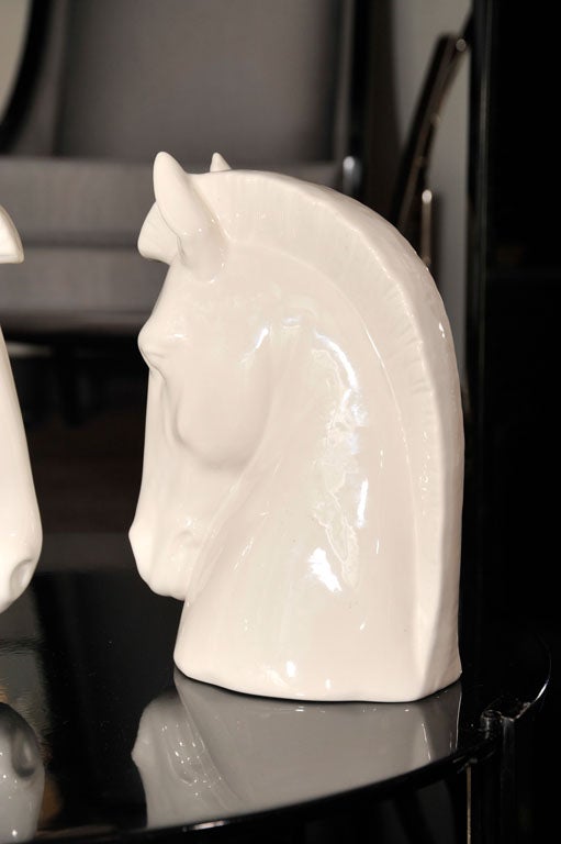 Pair of Stylized White Ceramic Horses by LLadro 2