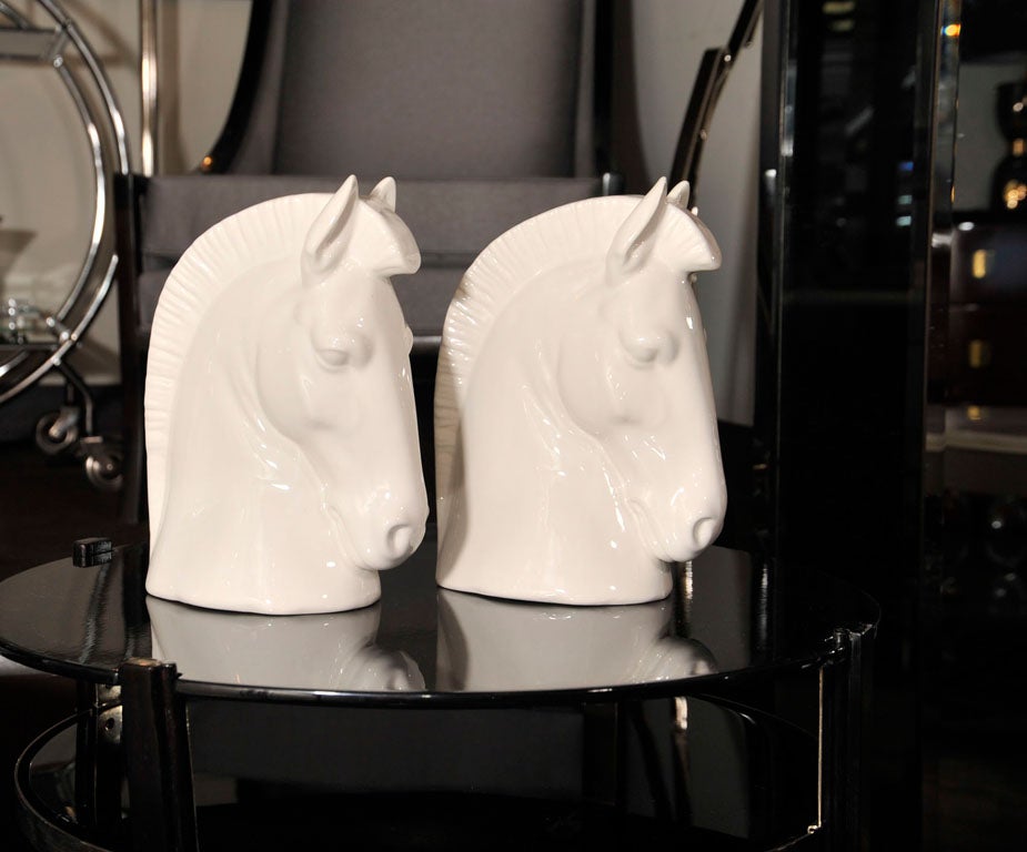 Pair of Stylized White Ceramic Horses by LLadro 3