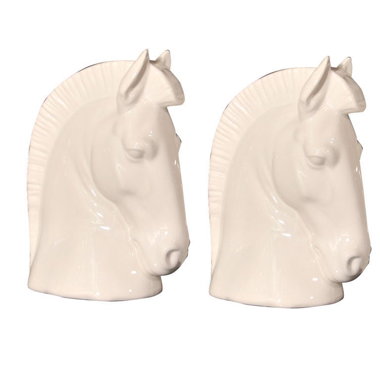 Pair of Stylized White Ceramic Horses by LLadro