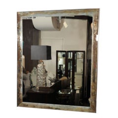 Mid Century Chrome Framed Mirror with Antique Mirrored Borders