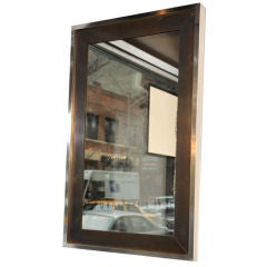 Mid Century Chrome Framed Mirror with Patined Bronze Insert
