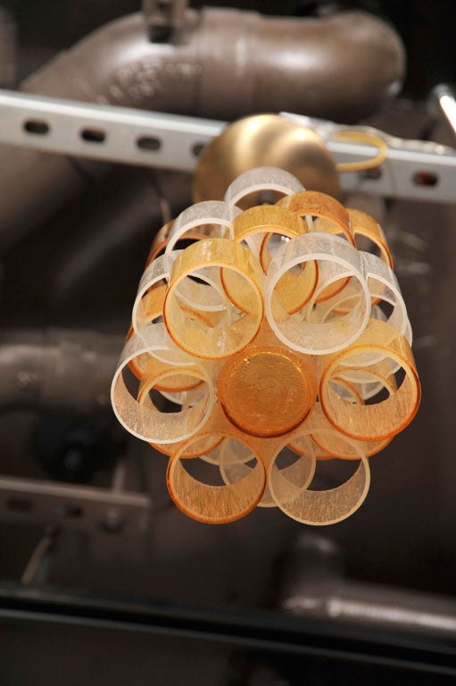 20th Century Pair of Venini Multi-Colored Glass Pendant Light Fixtures