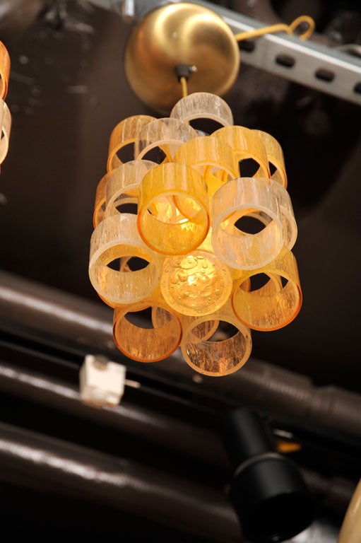 Pair of Venini Multi-Colored Glass Pendant Light Fixtures 1