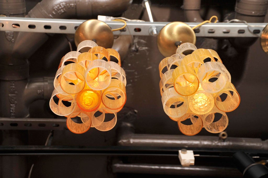 Pair of Venini Multi-Colored Glass Pendant Light Fixtures 2