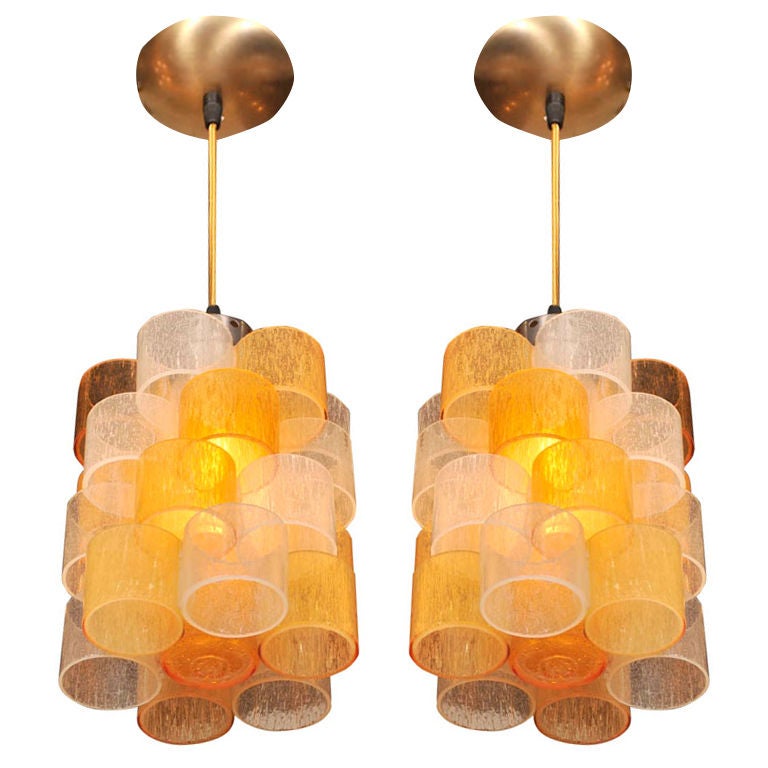 Pair of Venini Multi-Colored Glass Pendant Light Fixtures