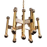 Vintage Modernist Brass & Chrome Molecule Inspired Chandelier by Scolari