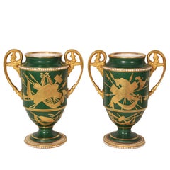 Antique A Pair of Spode  Green Urns