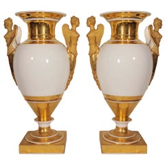 Pair Early 19th Century French White 
Gilt  Paris Porcelain Vases