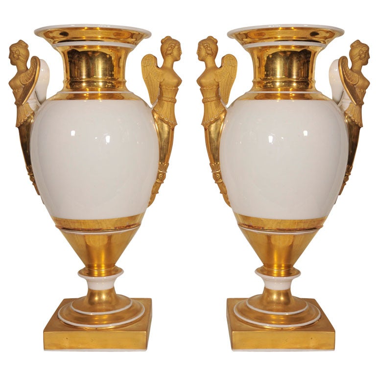 Pair Early 19th Century French White and Gilt Paris Porcelain Vases at 1stDibs
