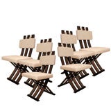 A Set of Six Upholstered Slat Back Harvey Prober Dining Chairs.