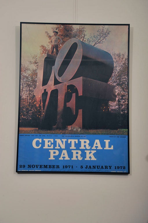 illustrating a large sculpture of LOVE in Central Park.  Signed and dedicated 'For Marpe & Bob. With LOVE Bob.'71.'  <br />
Footnote - Autochronology.<br />
1971 -Culmination of the LOVE theme takes the form of a monumentally scaled 12-foot high