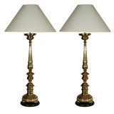 Pair Brass Candlestick Lamps