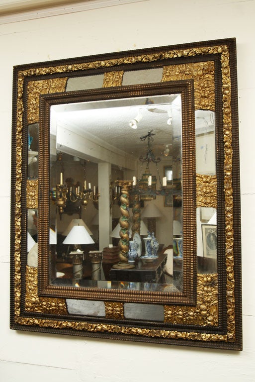 Dutch Brass Repousse Cushion Mirror
