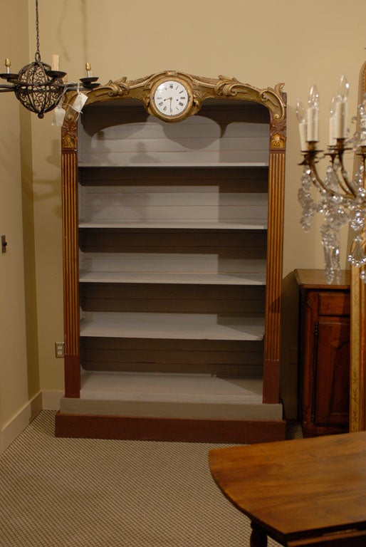 Vintage Painted French Bookcase with Clock
