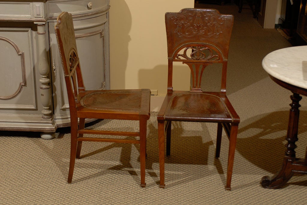 20th Century Set of 6 French Art Nouveau Dining Chairs