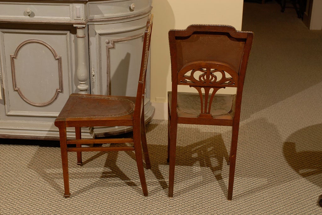 Wood Set of 6 French Art Nouveau Dining Chairs