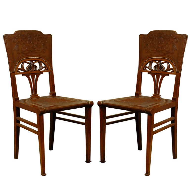Set of 6 French Art Nouveau Dining Chairs