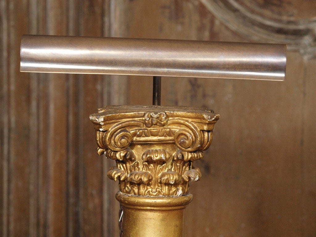 French Pair of Late 19th Century Gilded Columns Made into Lamps Set on Steel Bases For Sale