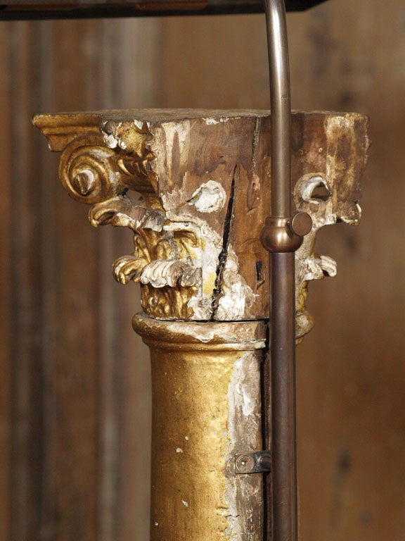 Pair of Late 19th Century Gilded Columns Made into Lamps Set on Steel Bases For Sale 1