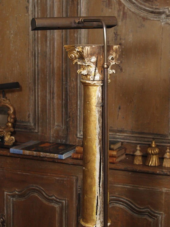 Pair of Late 19th Century Gilded Columns Made into Lamps Set on Steel Bases For Sale 2