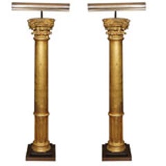 Pair of Late 19th Century Gilded Columns Made into Lamps Set on Steel Bases 5