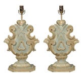 Pair of Hand Carved Wood Lamps