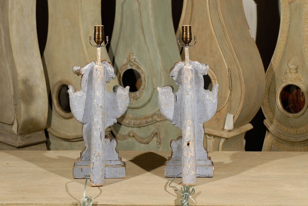 Gesso Pair of Italian Hand-Carved and Painted Rococo Style Table Lamps