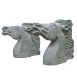 Pair of Deco Style Carved Stone Horse Heads