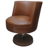 Vintage Hide Upholstered Walnut and Nickel Swiveling Desk Chair