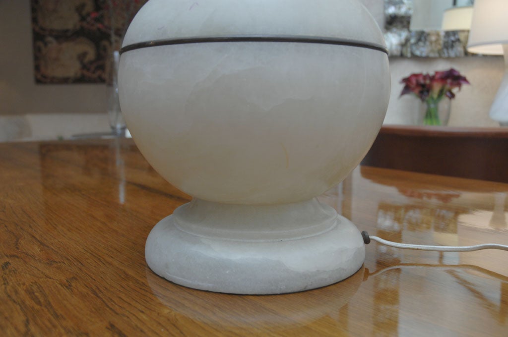 Mid-20th Century Round Alabaster Table Lamp with Custom Shade For Sale