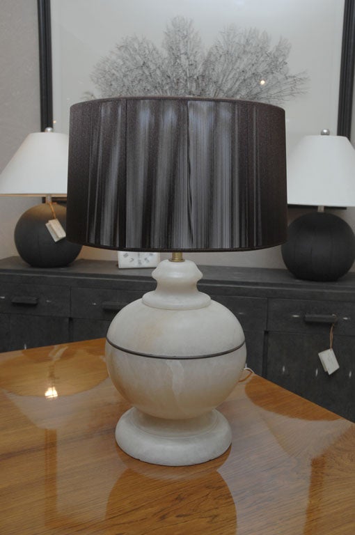 Elegant round alabaster table lamp with custom shade