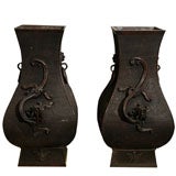 Pair of Chinese Bronze Dragon Urns