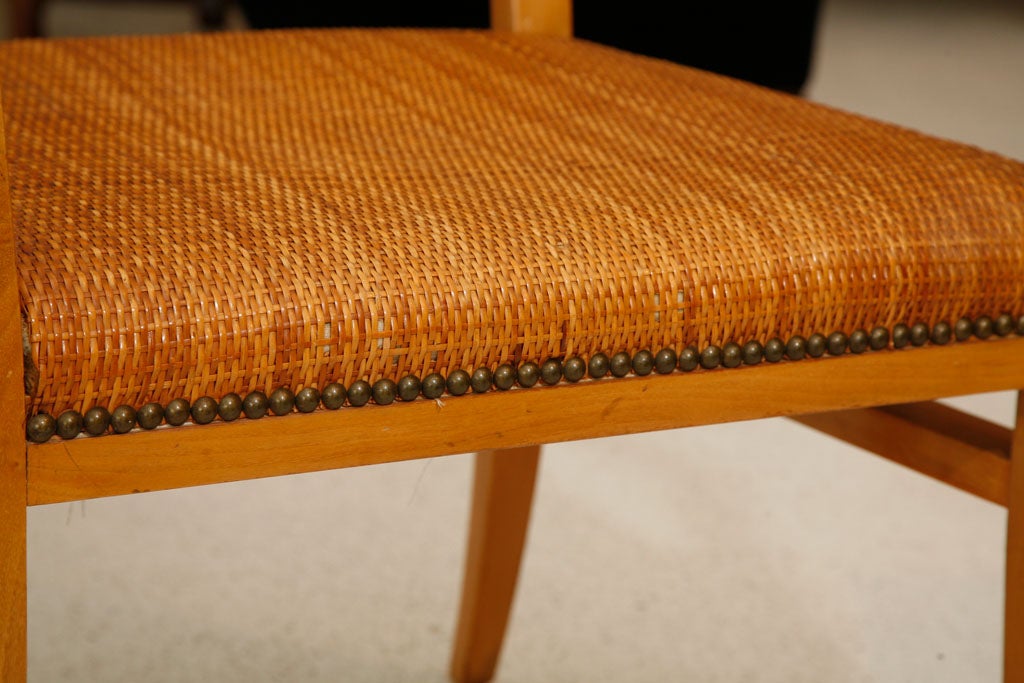 American Walnut Armchair in Original Cane and Nailhead Detail