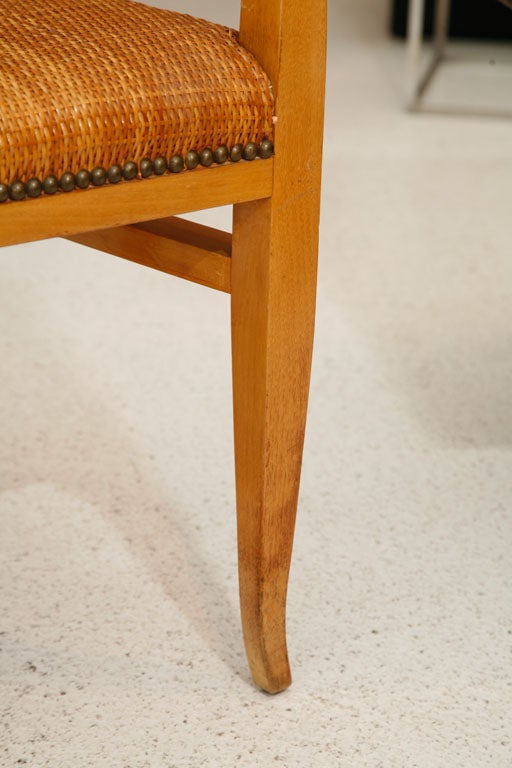 Mid-20th Century Walnut Armchair in Original Cane and Nailhead Detail
