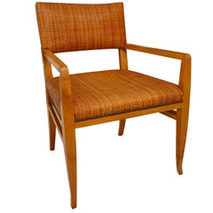 Walnut Armchair in Original Cane and Nailhead Detail