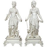 Antique Fine Pair of Decorative Statues/Lamp Bases