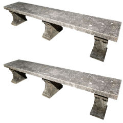 Pair of 7 1/2 foot long Cast Stone Benches
