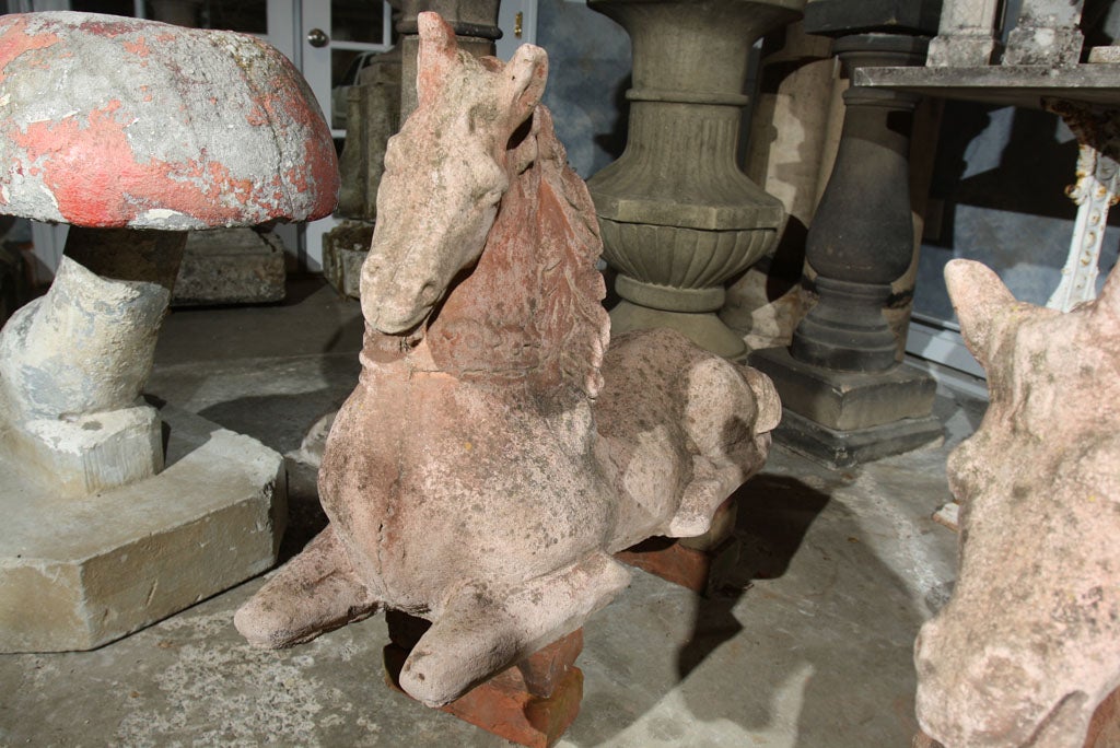 Cast Stone Pair of Recumbent Horses