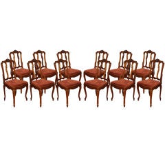Set of Twelve French Walnut Dining Chairs