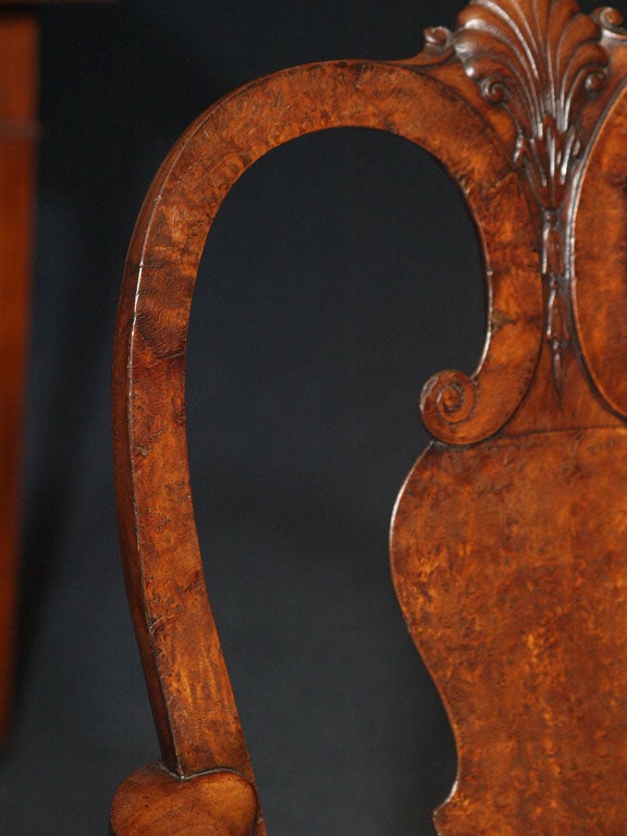 19th Century Antique English Georgian Style Burled Walnut Armchair