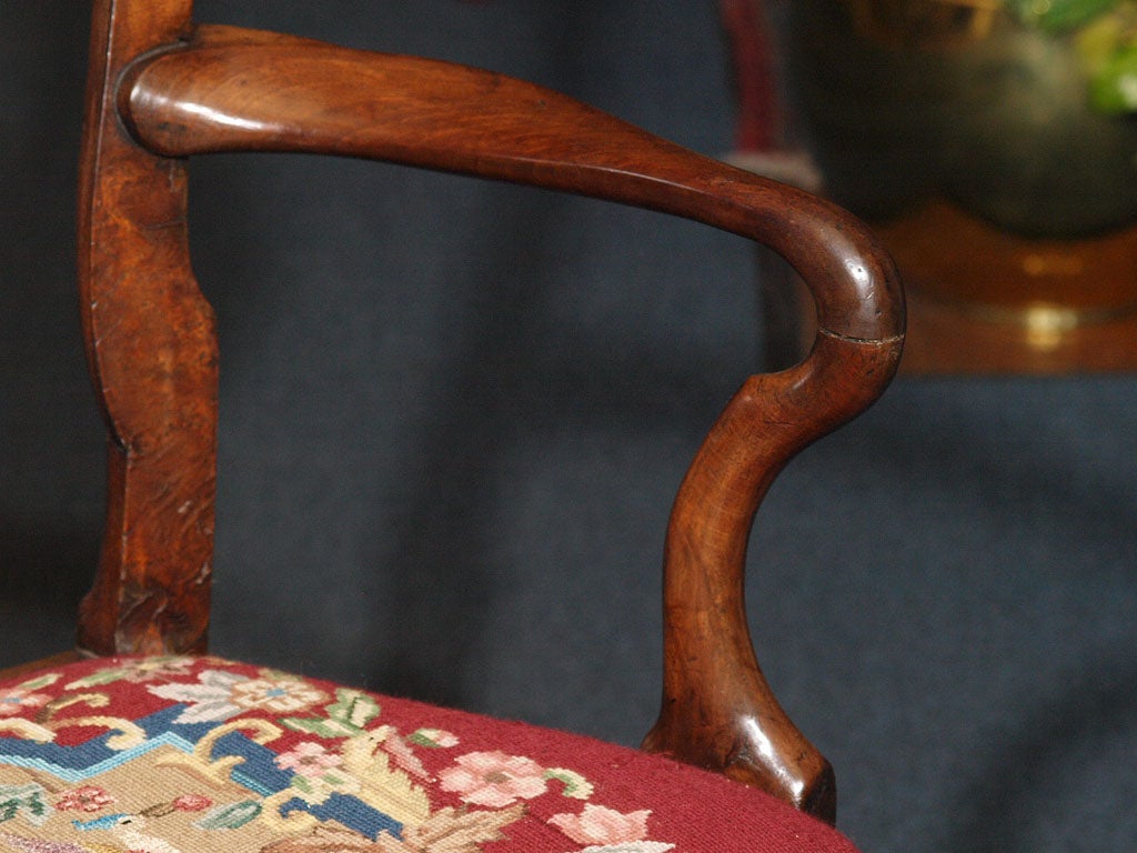 Wood Antique English Georgian Style Burled Walnut Armchair