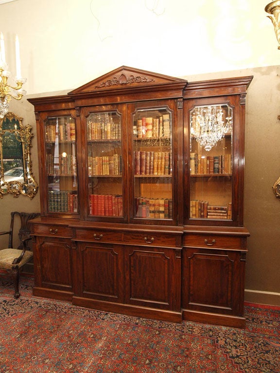English Mahogany Breakfront Bookcase