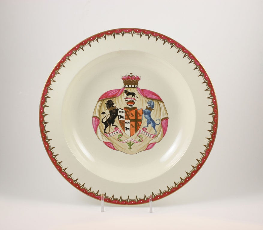 A rare Wedgwood Queen's ware bowl painted with the coat of arms of the Fifth Earl of Shaftesbury, upper case mark, (one of four)