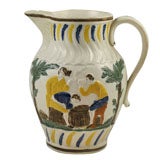 English Pearlware Pitcher  "Three Drunk Grooms"